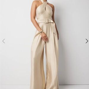 White House Black Market Beige Halter Jumpsuit